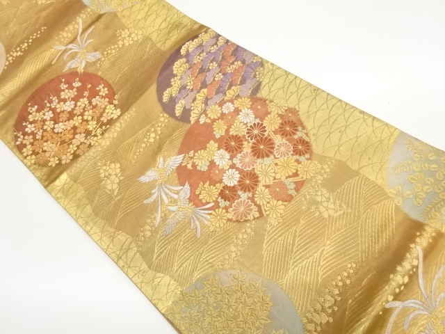 JAPANESE FUKURO OBI / WOVEN FLORAL PLANTS & PHOENIX